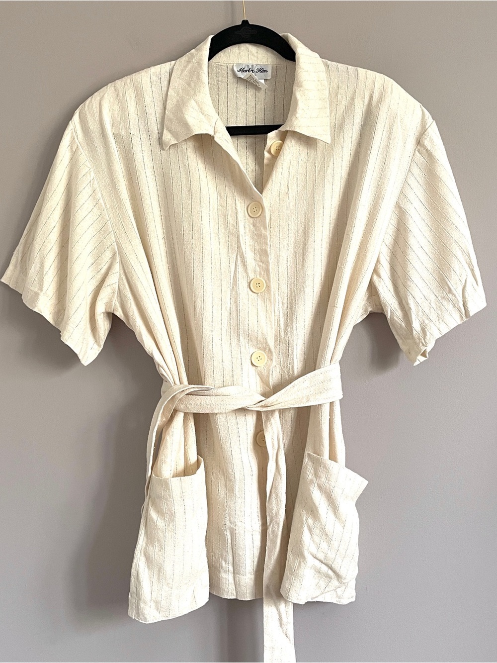Vintage Raw Silk Short Sleeve Tunic Blouse Shirt - Large - Picture 10 of 11